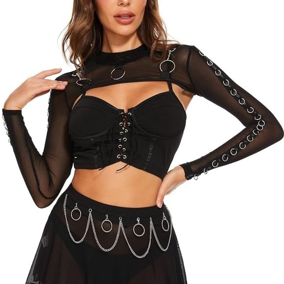 Black See Through Mesh Crop Top Sheer - Picture 1 of 3